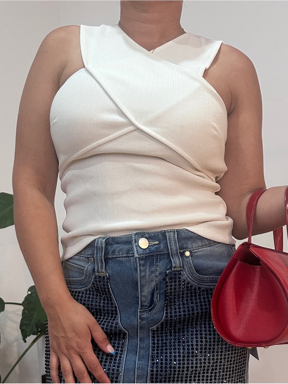 Sleeveless Cross-Front Knit Top